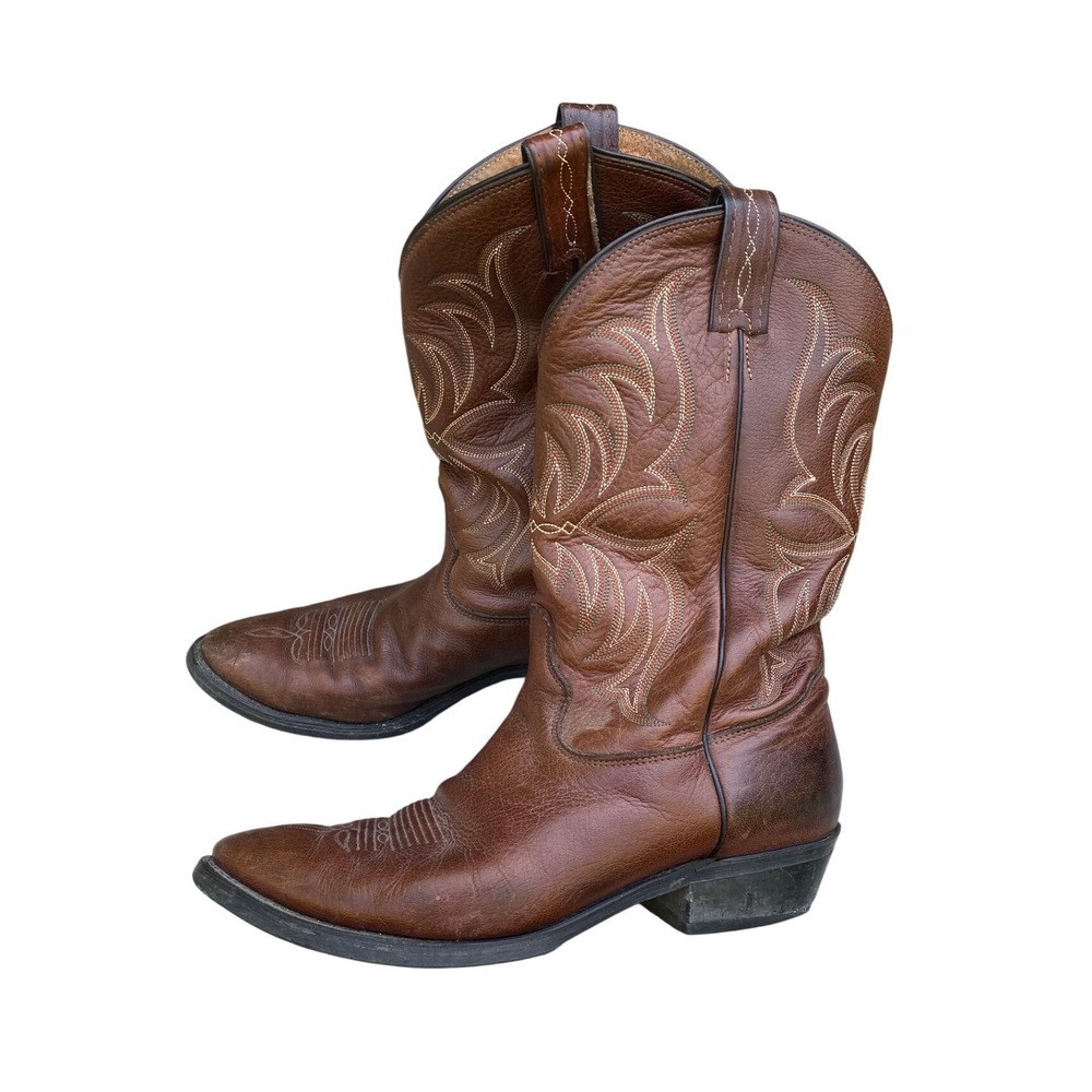 Tony Lama Brown Leather Western Cowboy Boots 10 EE Heritage Americana Festival